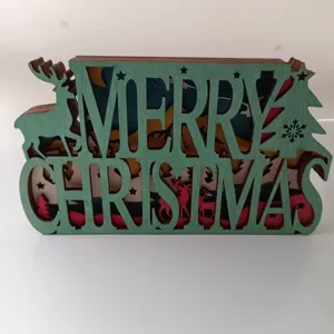 Décoration de Noël en bois sculpté multicouche avec lumières pour le salon et bureau.