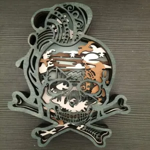 Halloween wooden skull multi-layer carved LED desktop decoration home art craft ornament