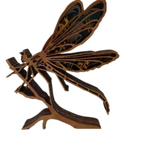 Ornement de bureau libellule en bois artisanat sculpté multicouche décoration maison.