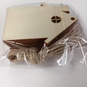 Wooden house hanging ornaments with jute twine DIY graffiti Christmas crafts decor for tree