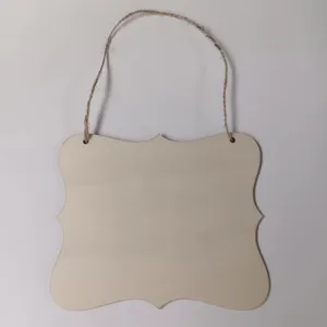 Placa de madera en blanco para colgar con cuerda de yute, adorno DIY cortado con láser para casa.