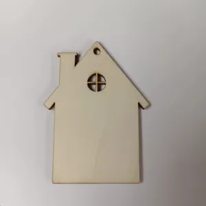 Wooden DIY house ornament for Christmas tree decoration, blank craft piece for painting.
