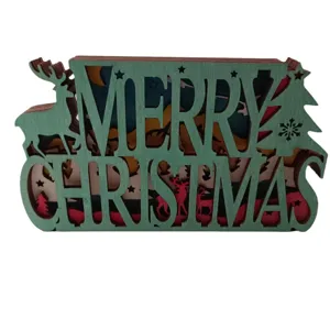 Décoration de Noël en bois lettres sculptées multicouches renne ornement de bureau