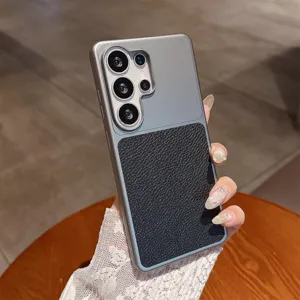 Premium leather texture and metal finish PC hard phone case for Samsung Ultra series, drop-resistant.