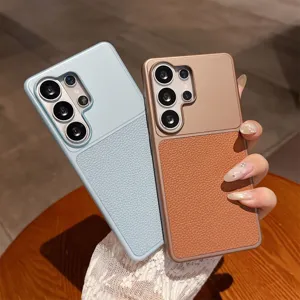 Leather texture protective phone case compatible with Samsung Ultra, hard PC cover.