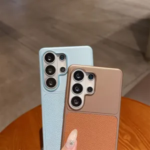 Leather textured PC hard phone case with large camera holes for Samsung Galaxy series drop protection