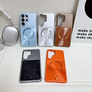 Detail showcase of colorful magnetic PC phone cases with metal ring and camera protection.