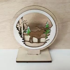 Creative Wooden Animal Forest Landscape Desktop Ornament Hollow Carved Boxwood Home Decor Craft Table Centerpiece