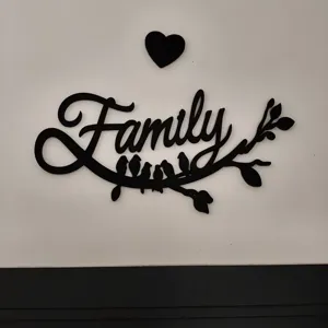 Wooden Family wall decor with birds and heart design, perfect for home interior decoration.