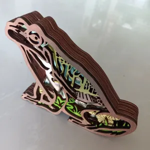 Multi-layered wooden frog desktop ornament 3D laser cut forest landscape home decor