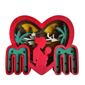 Wooden Mother's Day MOM heart shaped layered cutout desktop ornament holiday decoration