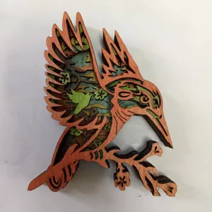Ornement En Bois Multicouche Colibri 3D Artisanat Naturel Decor De Bureau 1pc