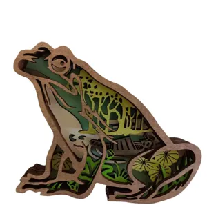 3D wooden frog multi-layer carved forest tabletop decor home office room ornament gift