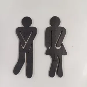 Wooden Toilet Door Sign Silhouette Restroom Sign Waterproof Hanging Wooden Plaque For Home Office Hotel Decor