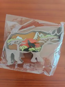 Wooden 3D layered rhino animal ornament desktop decoration forest sunset craft gift box