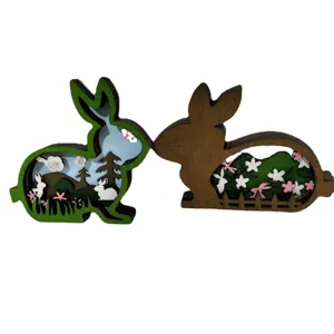 Paques en bois creux stratifie lapin ornement LED bureau decoration de la maison art cadeau
