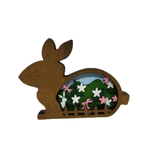 Pâques en bois creux superposé lapin LED décoration maison bureau artisanat ornement cadeau