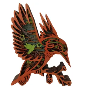 Ornement de colibri en bois 3D oiseau de printemps superposé sculpture de déco de bureau