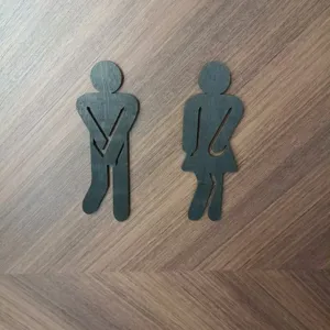 Funny wooden restroom sign 3D male female toilet door silhouette decorative wall hanging craft