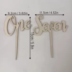 Wooden cake topper set with One and Seven design, ideal for birthday party dessert decor.