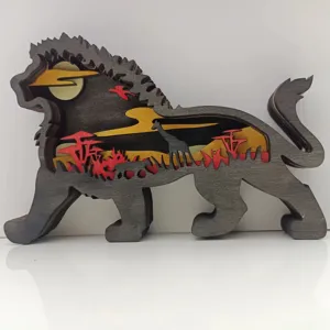 3D Holz Löwe Desktop Ornament mehrschichtig hohl Savanne Tierwelt Heimdekor Stk