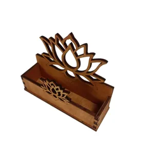 1pc Modern Wooden Vintage Lotus Business Card Holder Desktop Organizer Home Decor Display