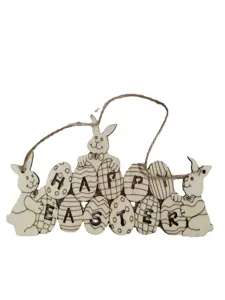 Wooden Easter hanging decoration with cute bunny and egg design, ideal for holiday home decor.