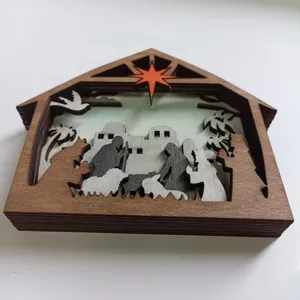 Décoration de Noël en bois 3D Crèche de la Nativité Jésus Fête Décoration de maison