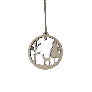 Wooden Christmas hanging ornament hollow deer design festive holiday indoor outdoor decor 1pc