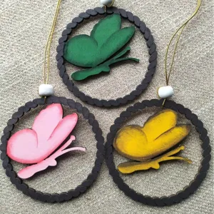 Easter wooden butterfly hanging ornaments set of 3 colorful rustic home decor pendants