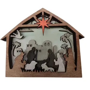 Décoration de Noël en bois Scène de Nativité 3D superposée ornement de maison de fête