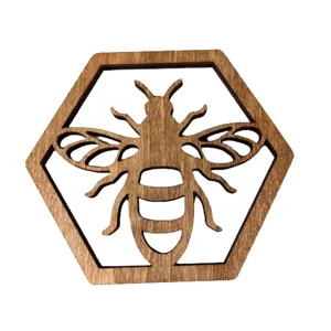 Holz Bienen Untersetzer hexagonale hohle Dekoration DIY Handwerk Holztischmatte 1Stk