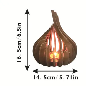 Wooden candle holder detail showing lotus shape and dimensions 16.5x14.5cm for holiday decor.