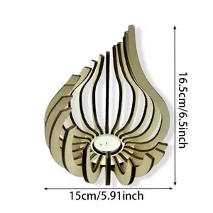 Wooden DIY candle holder with creative hollow design, lotus shape tea light base 16.5x15cm.