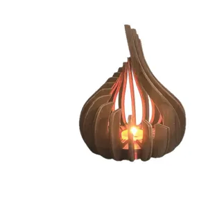 Wooden DIY festival candle holder, creative lotus flame shape for home decor and holiday gifts.