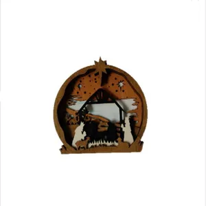 Wooden 3D Christmas Nativity Scene Tabletop Decor Hollow Carved Craft Ornament for Holiday
