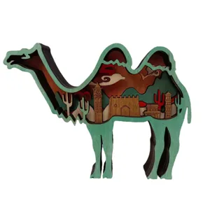 Wooden 3D camel ornament desktop decoration carved craft holiday home decor gift piece