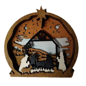 Wooden 3D Christmas Nativity Scene Tabletop Decoration Laser Cut Desktop Holiday Craft Ornament
