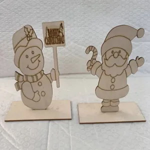 Christmas wooden DIY decoration snowman Santa Claus desktop ornament set for holiday home decor