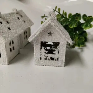 Wooden Christmas miniature snow house pendant festive tree hanging decoration craft item