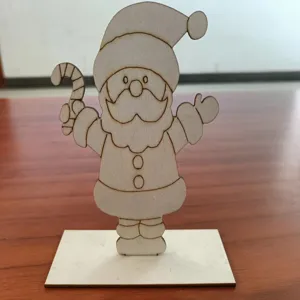 Wooden Christmas Santa Claus DIY puzzle decoration ornament with base for desktop decor.
