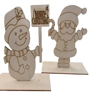 Wooden Christmas Snowman Santa Claus Desktop Decoration DIY Laser Cut Ornament Display Set