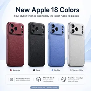 Detailed view of TPU and PC dual-layer protective phone case with fine leather texture.