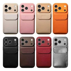 Luxury PU Leather Magnetic Card Holder Kickstand Phone Case Shockproof Solid Color Lychee Texture Protective Cover For iPhone