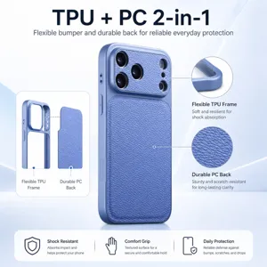 TPU PC 2-in-1 protective phone case with woven texture, shockproof bumper and durable back.