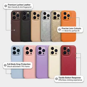 Κομψή θήκη τηλεφώνου από δέρμα litchi για iPhone, αντικραδασμική θήκη TPU