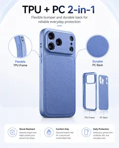 TPU and PC 2-in-1 shockproof phone case with textured leather back for iPhone 18 Pro Max.