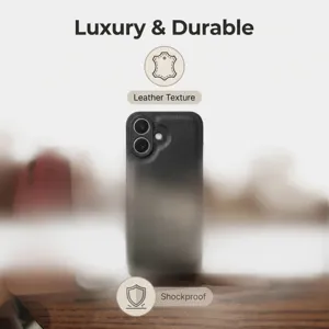 Funda de teléfono antichoc de textura de cuero negro vista detallada, cubierta protectora.