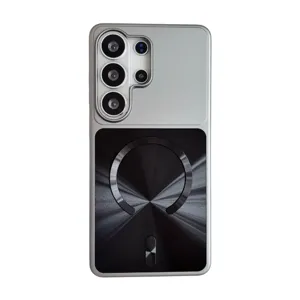 Magnetic phone case for Samsung with metal texture back cover and drop protection design.