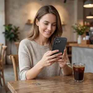 Funda protectora duradera de cuero negro con recorte de cámara, estilo elegante.